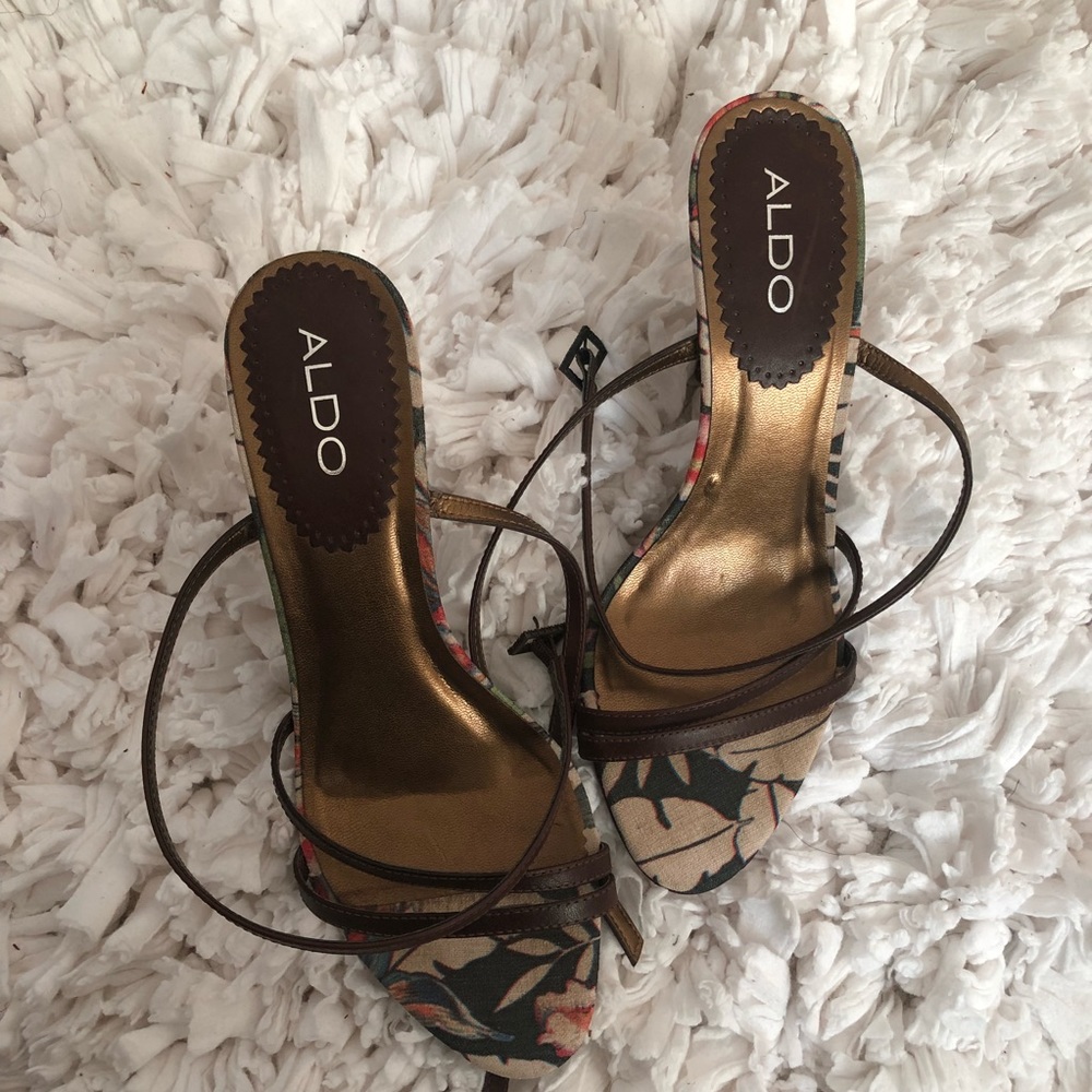 Aldo Floral Linen/ Leather Lace Up Sandals